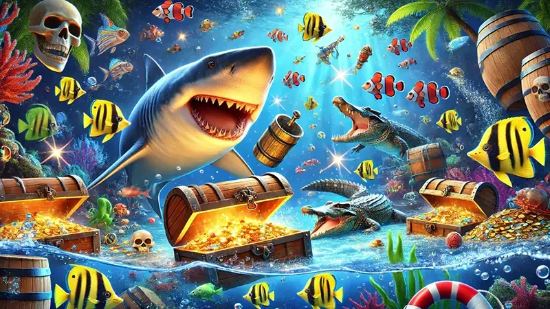 Suasana ruang arcade bawah laut VM987 untuk menjelajahi permainan tembak ikan